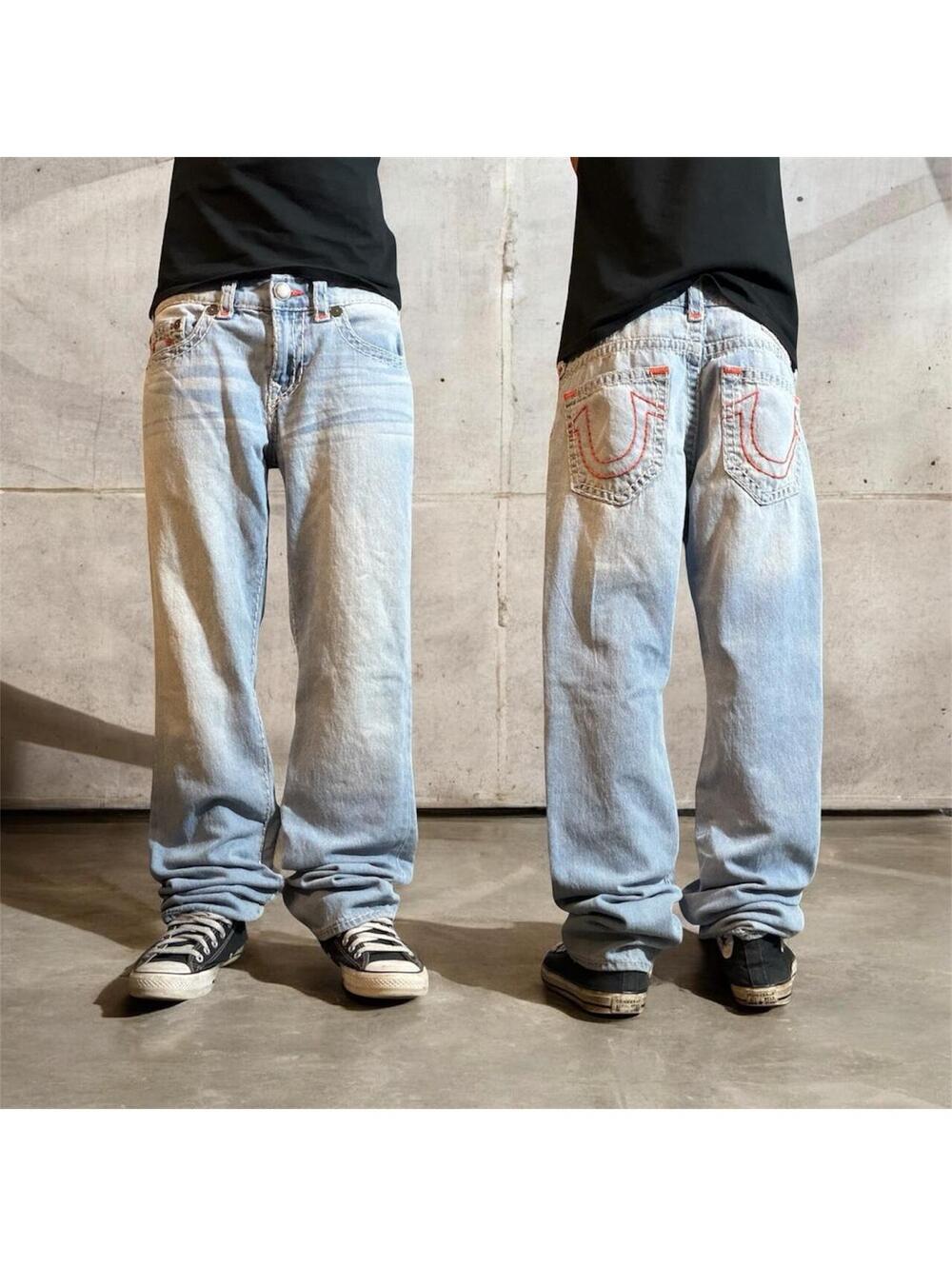 True Religion Ricky jeans orange stitch denim Y2K baggy relaxed straight vintage
